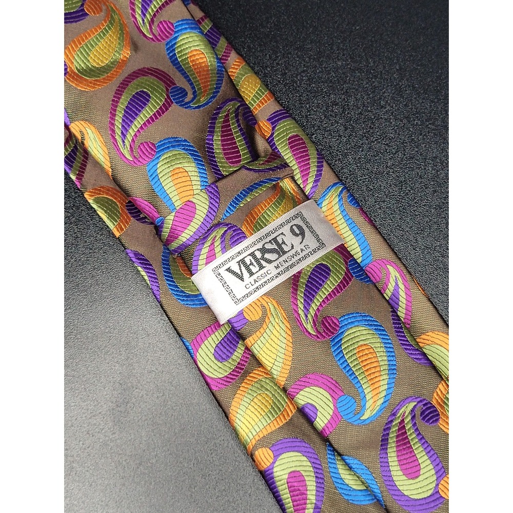 Verse 9 Necktie Brown Multicolor Paisley Excellent